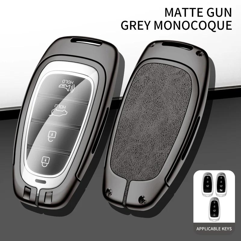 For Hyundai I30 Ix35 Kona Zinc Alloy Leather Car Key Case Cover Encino Solaris Azera Keychain Remote Shell Holder Accessories