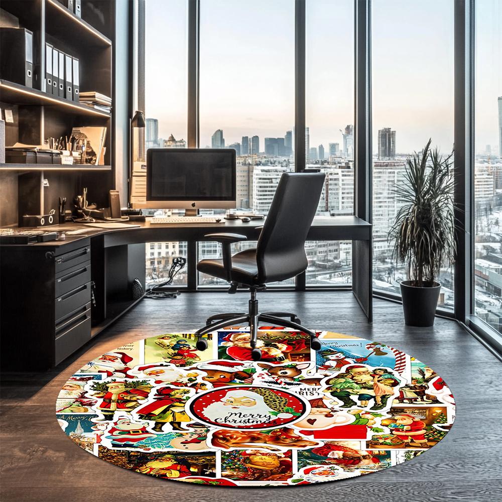 Christmas Printed Round Rug Carpet Chair Rug Area Rug Entryway Doormats,for Office Chair Living Room Bedroom Kitchen Room.