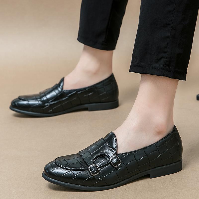 Men's Fashion Alligator Pattern Monk Strap Casual Loafers Gentleman Shoes Formal Wedding Prom Dress Homecoming Zapatillas Hombre