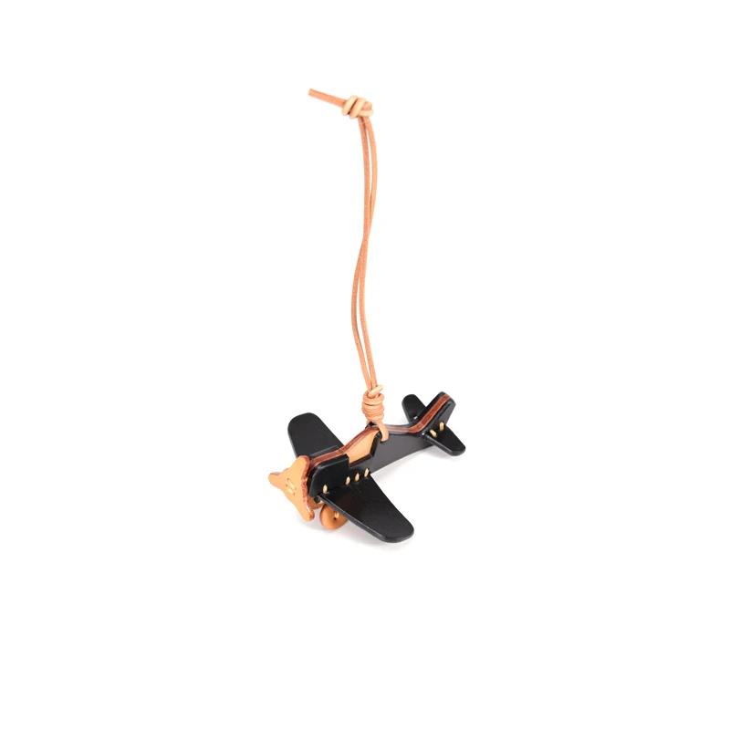 Genuine Top Grain Leather Airplane Keychain -Handcrafted Vintage Bag Charm, Luggage Tag