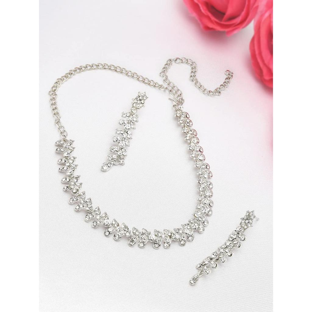 Twinkling Leaf Twigs Austrian Diamond Necklace Set for Women