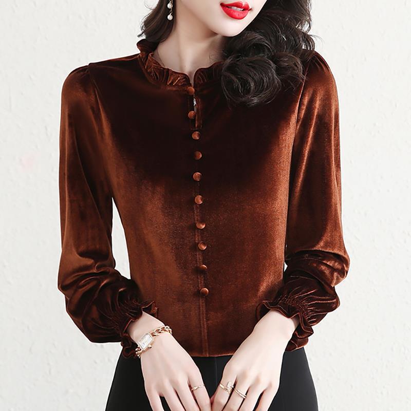 Spring Autumn Winter Velvet Middle Age Mom Top Slimming Women Outerwear Inner Wear Base Layer