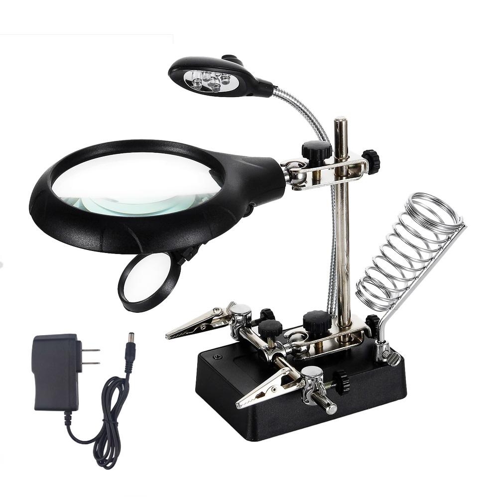 Welding Magnifying Glass Clamp 5 LED Auxiliary Glass Clip Magnifier Hand Soldering Solder Iron Stand Holder Station  Repair Tool