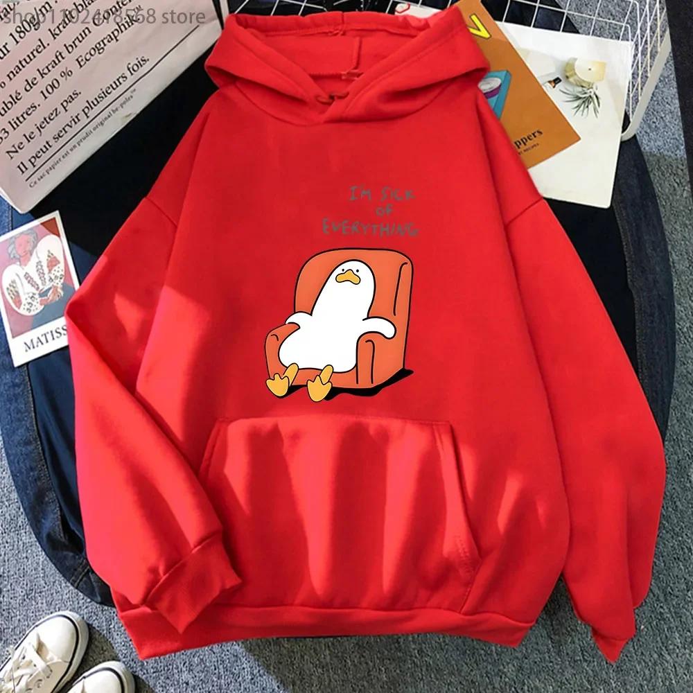 Duck I'm Sick of Everything Hoodies Cartoon Anime Sweatshirts Autumn Spring Winter Tops Long Sleeve Men Sudadera