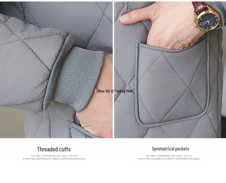 Men's Ultra-Lightweight Cotton Jacket with Stand Collar - Warm, Casual, Versatile Outerwear for Autumn & Winter.