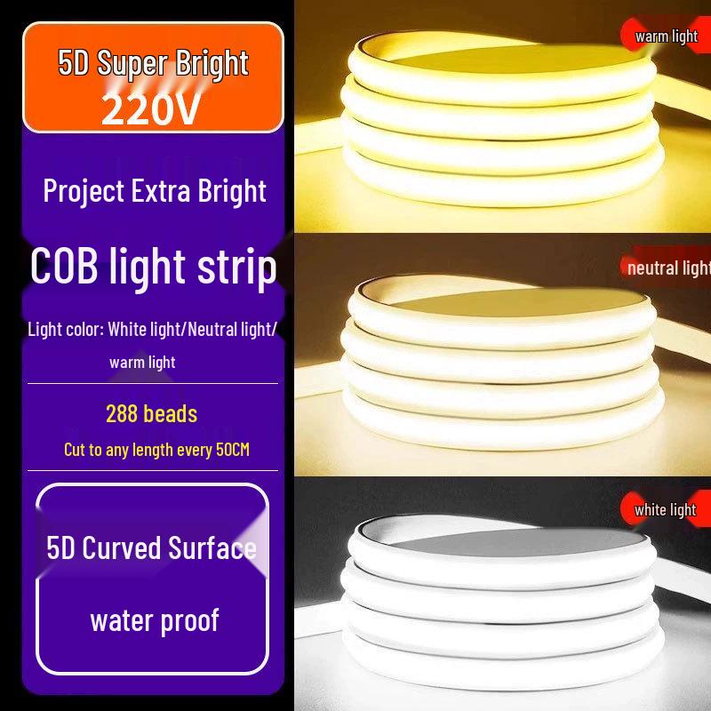 Ultra-Bright Self-Adhesive Waterproof COB LED Strip Light for Living Room, Bedroom, or Outdoor Ceiling.