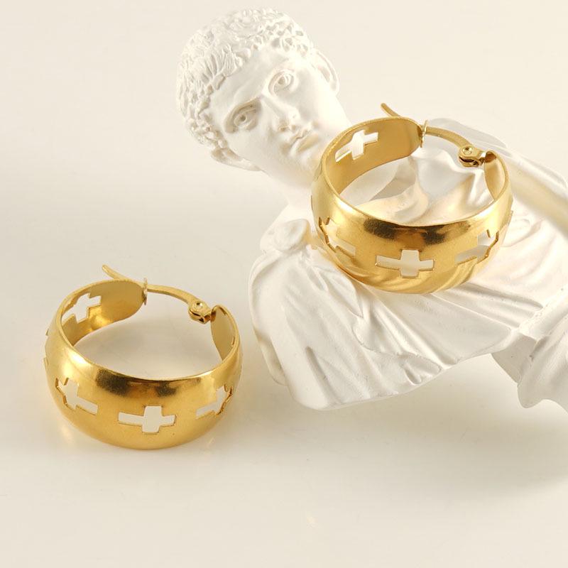 Europäische & Amerikanische Mode 2023 Runde Hohle 18K Titanstahl Kreuz Ohrringe für Frauen