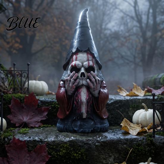 Unique Retro Room Accents 3D Printed Gothic Skull Gnome Ornament, Halloween Spooky Desktop Display Statues Figurine for and Garden Decoration,