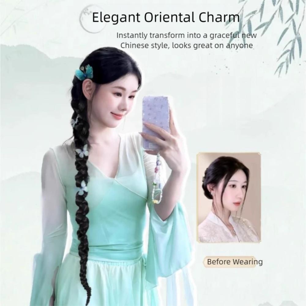 Hair Extension Long Twist Braided Ponytail Butterfly Hairpin Boxing Braided Wig for Women