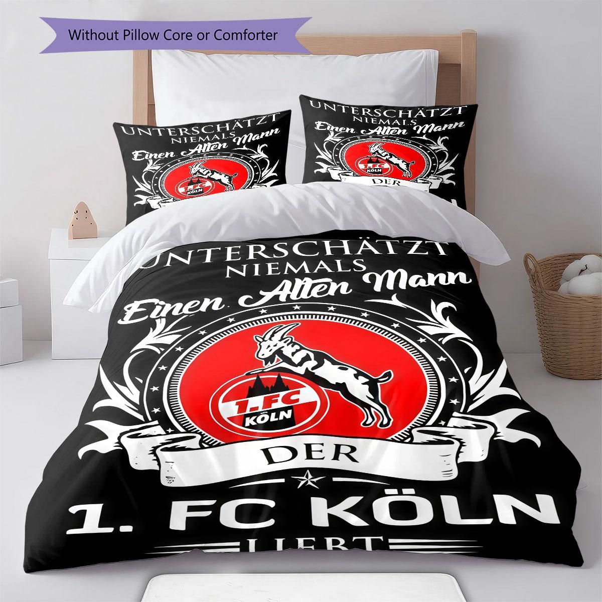 1. FC Köln Bettwäsche Steppbett Set Bettbezug Kissenbezug Heimdekoration Geburtstagsgeschenk (1 Bettbezug + 2 Kissenbezüge, ohne Füllung) 135x200cm