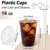 Opakowanie 10-100 sztuk 16 oz przezroczystych plastikowych kubków z pokrywkami i słomkami Jednorazowe kubki do kawy z pokrywkami na kawę mrożoną Smoothie Napoje
