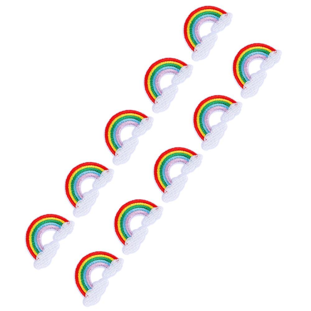 10 Stück Bunte Stoffflicken Regenbogenmuster Aufbügelflicken Aufnäher Kleidung Dekoration