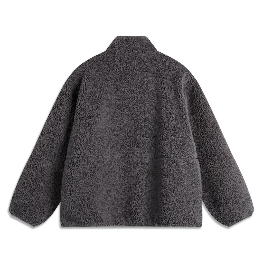 Li Ning Sports Fashion Series Fleece Warm Casual Versatile Loose Stand Collar Windproof Fleece Jacket Unisex Jacket Smoke-Gray AFDUC95-4