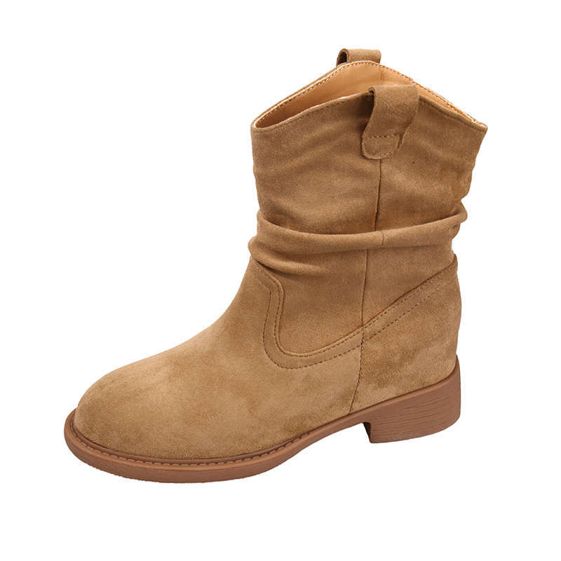 Short Boots Children's Coarse Heel Medium Tube Pile Boots Women's New Autumn Merad Western Cowboy Martin Boots