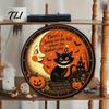 Wall Mounted Metal Decor Retro Halloween Sign, Round Decorative Vintage Festive Home Ornament Rustic Art for Living Room Party Decoration Durable Iron