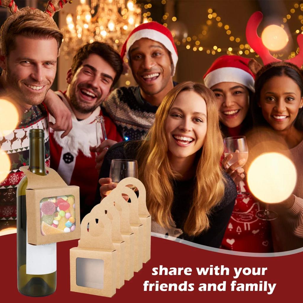 Kraft Paper Red Wine Gift Box with Hooks Window Opening Box Creative Jewelry Ear Hanging Simple Portable Box