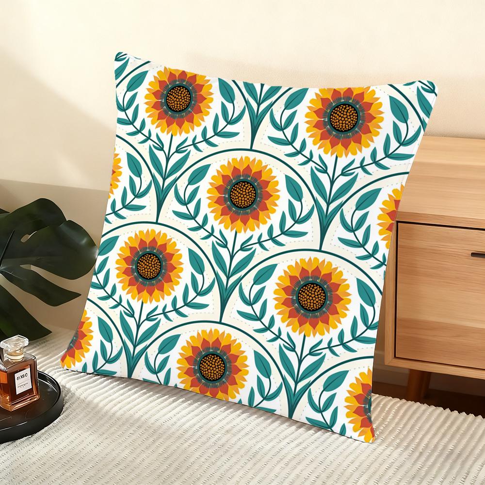 Sunflower Pattern Cushion Cover Soft Short Plush Pillow Cover Smooth Cozy Texture Aesthetic Cushion Case Home Decor