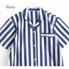 Cotton Pajama Soft and Short Size Summer Women's 100% Set, Comfortable, Sleeve, Striped, Breathable, Navy, M,