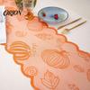 Halloween Pumpkin Table Runner Fall Decorations, Maples Leaves Lace Orange Seasonal Dining Room Tablecloth Runner, Autumn Harvest Thanksgiving
