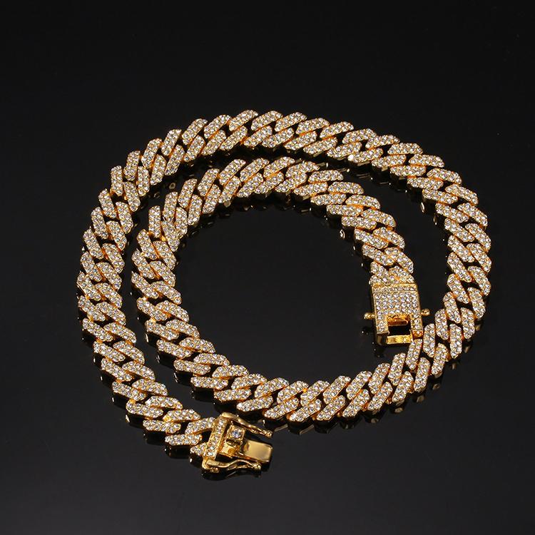 12 MM Hiphip Iced Out Bing Cuban Link Chain Necklace High Quality Cuban Link Chain for Women Miami Cuban Necklace 8inches(20.32cm) золотой