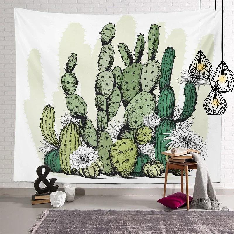 Nordic Home Fabric Plant Tapestry Wall Hanging Retro Tropical Plant Cactus Wall Hanging Art Painting Background Decoration