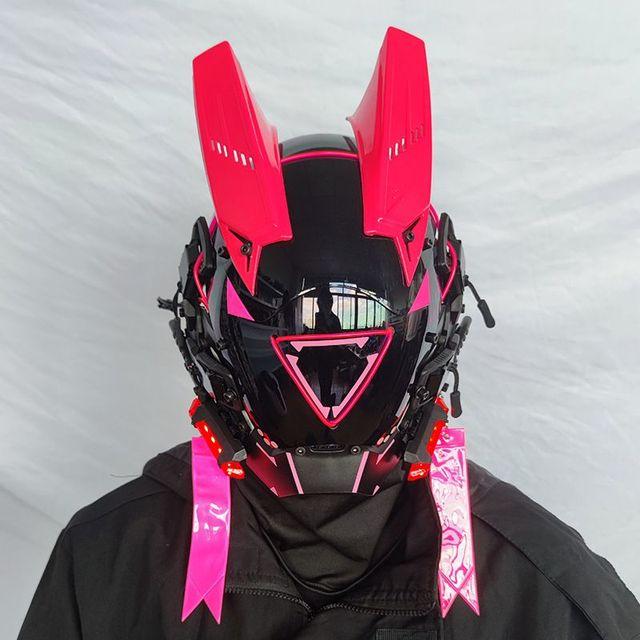 Casco Cyberpunk Cosplay Rastrellature Maschera Cool Con Luce Led Maschera Shinobi Samurai Treccine Regalo di Natale Compleanno Rastrellature Ali