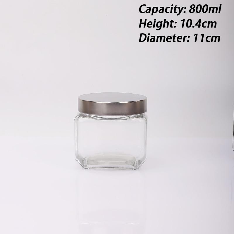 

Glass Jar Stainless Steel Lid Storage Essentials Square Airtight Glass Jars For Storing Kitchen Grains 800ml чистий