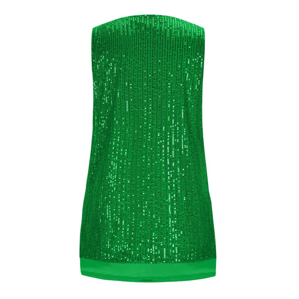 Women's Fashion Sequinned Sleeveless Round,Neck Top