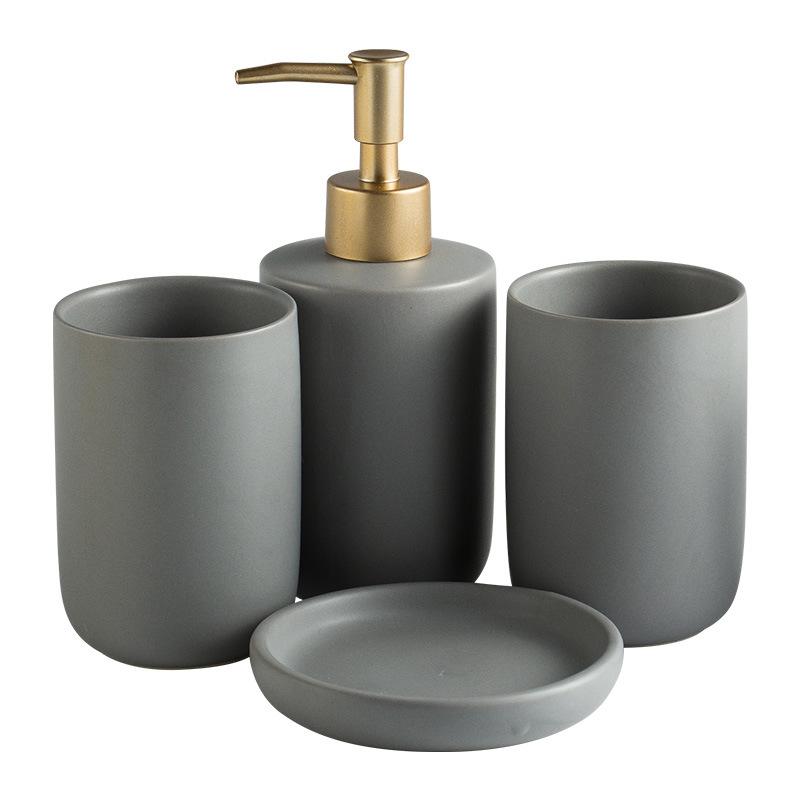 Ensemble simple en céramique pour salle de bain Lavabo Articles de salle de bain Tasse à bain pour la bouche Porte-savon Flacon de désinfectant pour les mains Kit de gobelets à brosse à dents