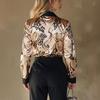 Leopard Print Blouse Womens Satin Long Sleeve Button Down Shirt Elegant V Neck Casual Tops for Work