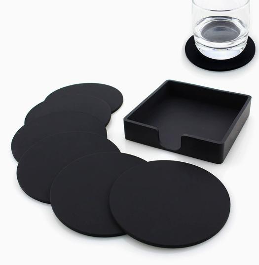 Silicone Mirror Surface Coaster Set 10 Pieces Round Shape with Groove 9x0 3cm Non-Slip Durable Material for Drinkware Protection