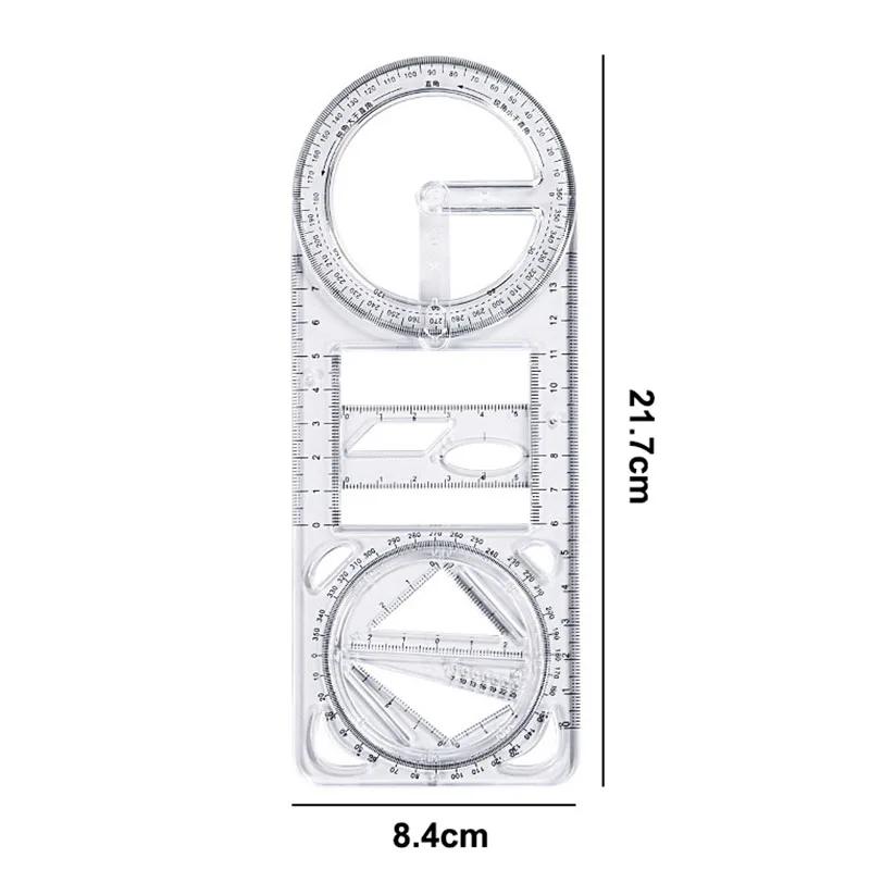 

1 шт. Многофункциональная подвижная на 360° линейка для геометрического рисования для учеников начальной школы Портативная прозрачная 3D плоская