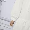 VONDA Elegant Women V Neck Long Sleeve Lace Bow Knot Ruffled Shirts Dress