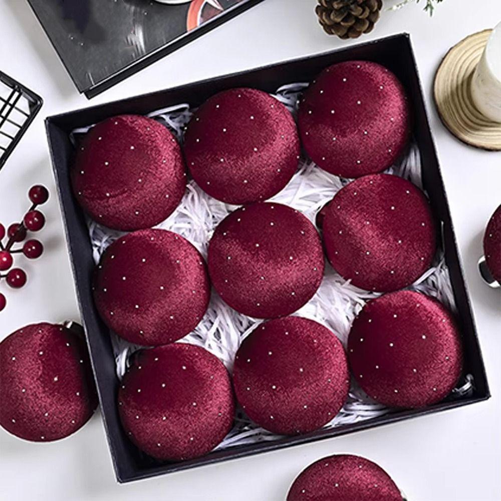 9pcs/set 8cm Velvet Christmas Balls Glitter Xmas Tree Pendant Merry Christmas Decor