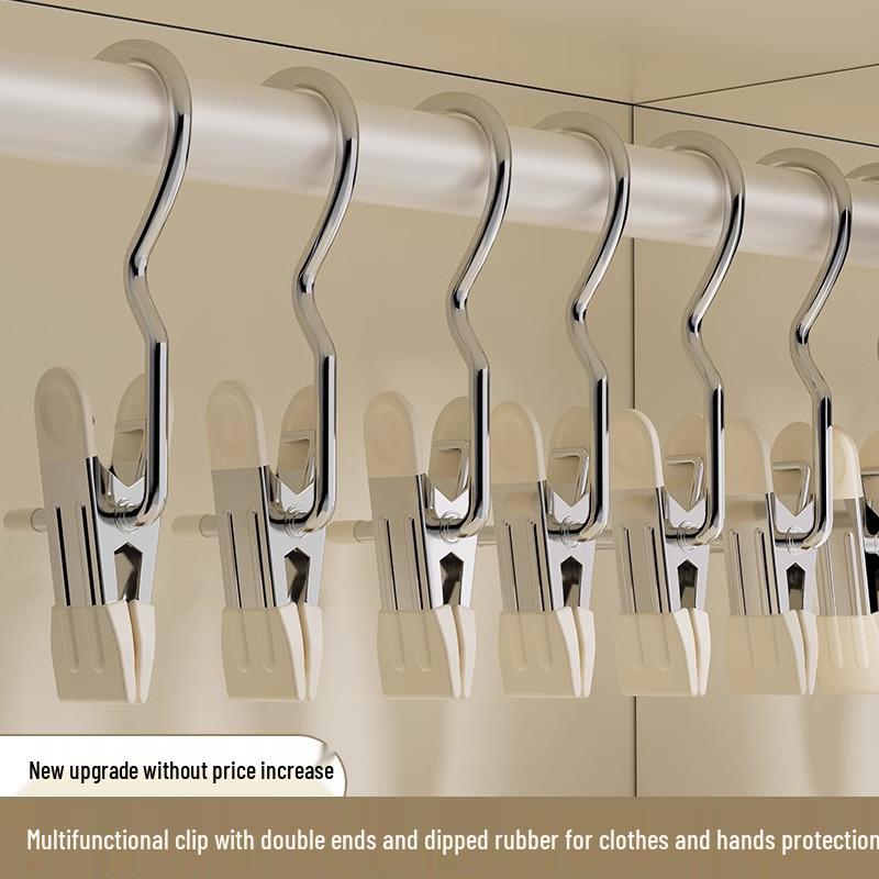 

Stainless Steel Drying Rack with Hook and Clips - 5-Piece Set for Socks and Clothes Double-Headed Anti-Scratch PVC Coated
