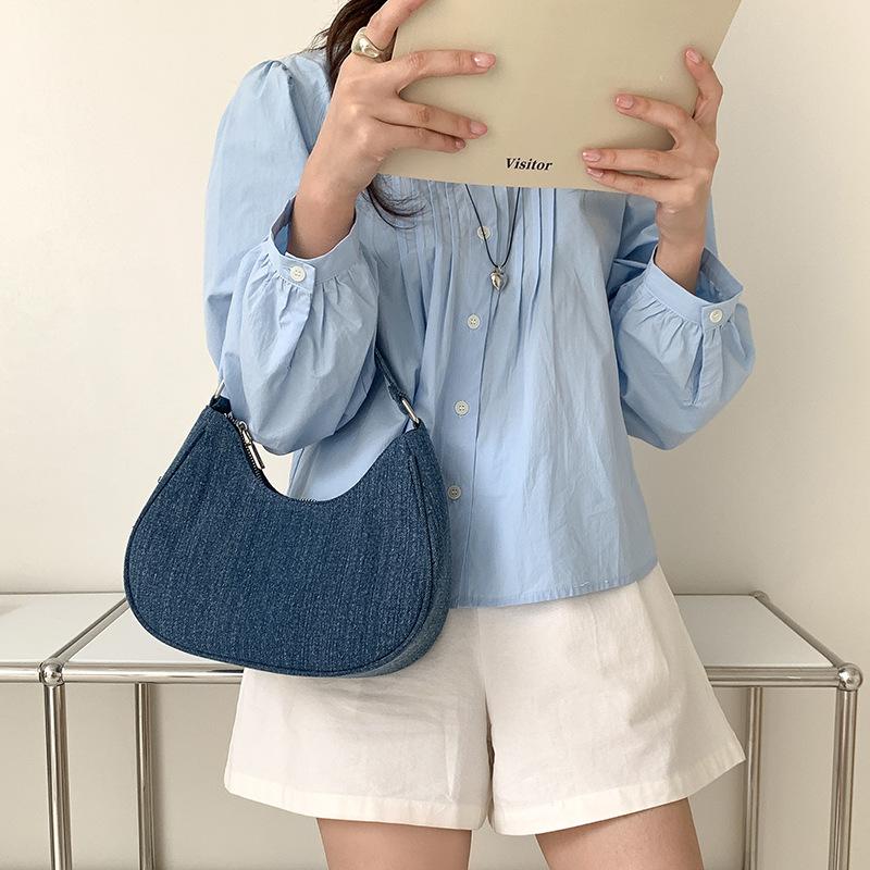 2024 New Korean Style Women's Handbag Ins Cross-border Retro All-matching Fashionable Washed Denim Bag Female