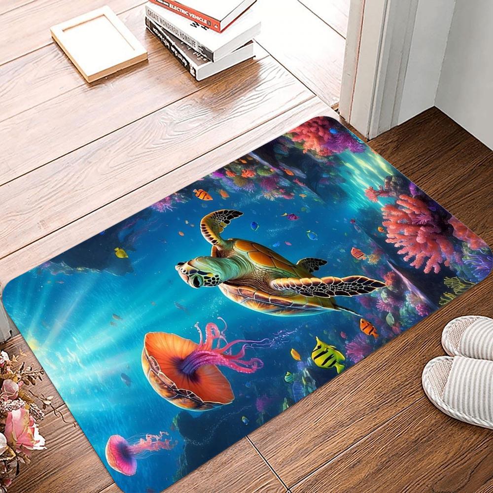 Underwater World Printing Non-Slip Small Rug Waterproof Easy To Clean Floor Mat for Indoor Outdoor Use Durable Home Decoration