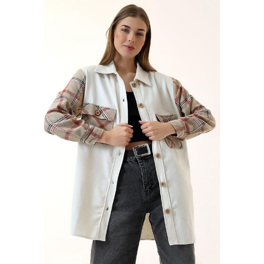 Grau-rosa kariertes Oversize-Holzfällerhemd für Damen