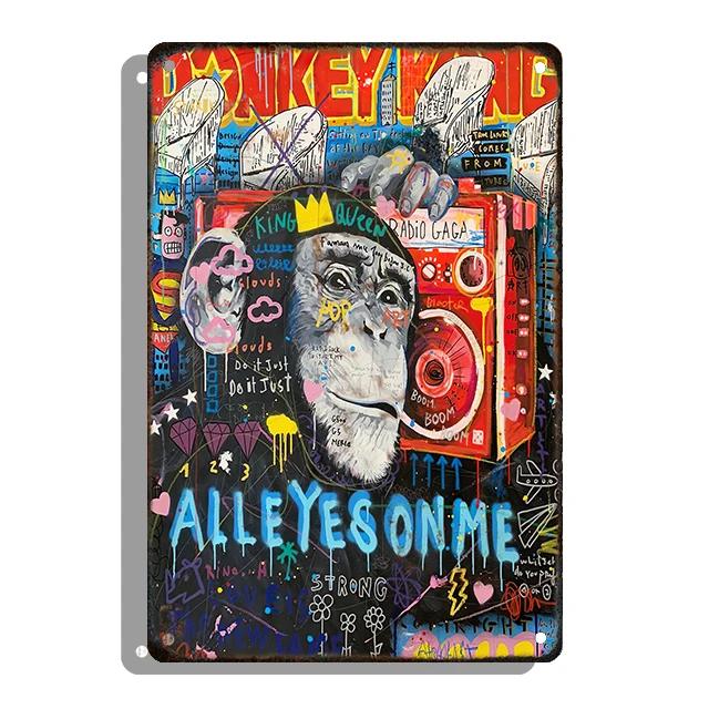 Banksy Graffiti Decorative Plaque Abstract Style Tin Sign Metal Pleate Plate For Home Room Decor Aesthetic Gift Cuadros