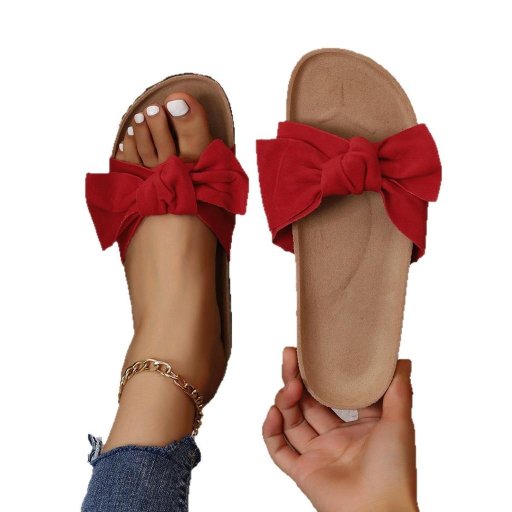 Neue Sommer flache Hausschuhe große Größe Einriemen-Schleife flache Hausschuhe