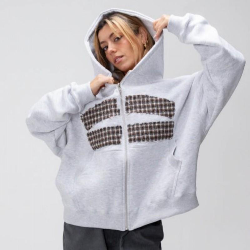 Winter Harajuku Patchwork Zip Hoodie Loose Streetwear Men Women