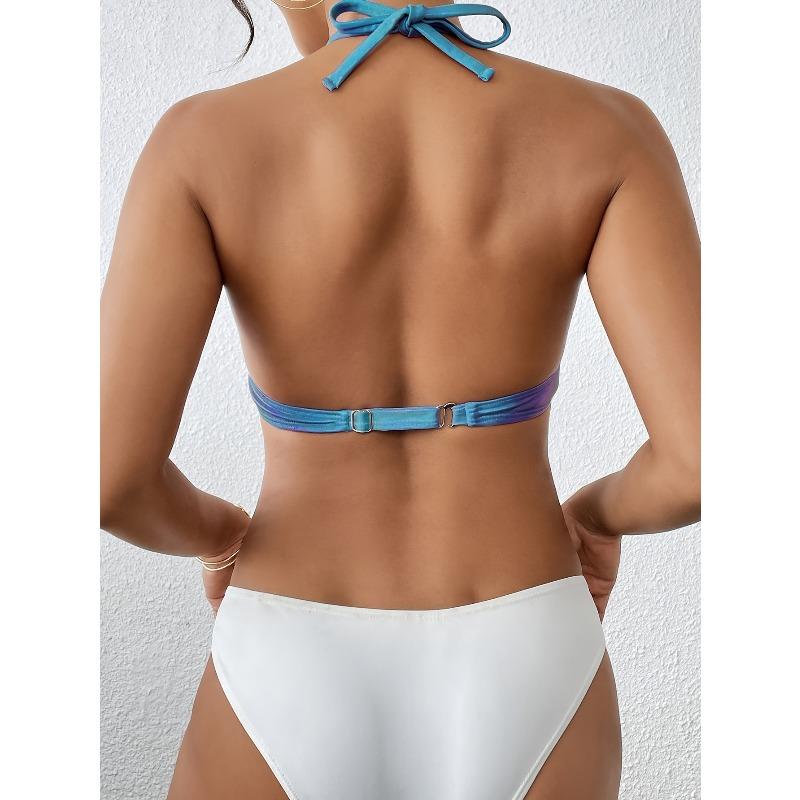 Sexy Petal Bikini Swimsuit Solid Color Petal Cup Pearl Chain Steel Band Bikini Top