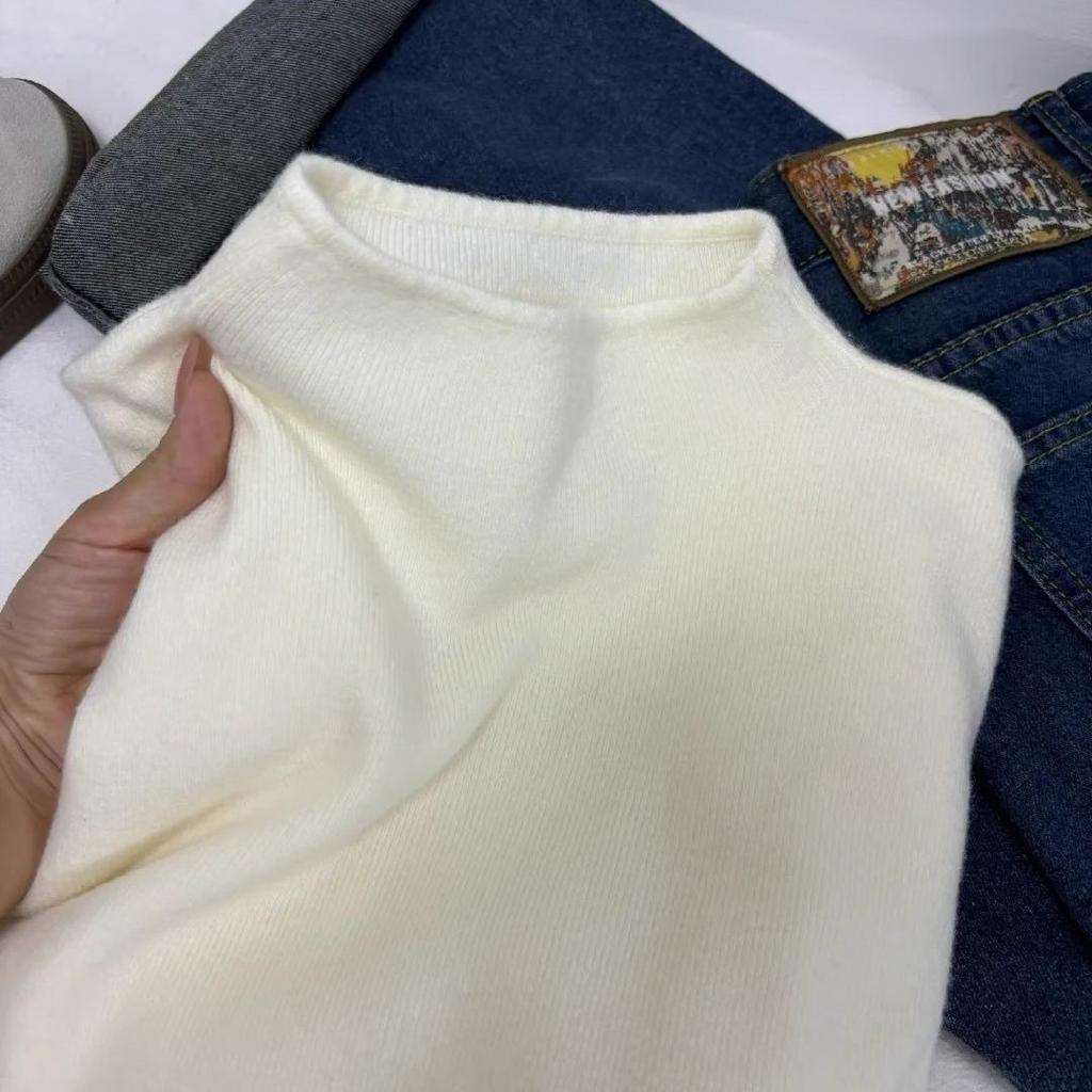 Women's Half Turtleneck Knitted Base Shirt Soft Skin-Friendly Pullover Sweater Autumn Winter Solid Color Stretch Knit Top