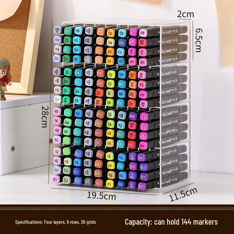 Large Acrylic Marker Storage Rack - Transparent, Oblique Design for Desktop Organization