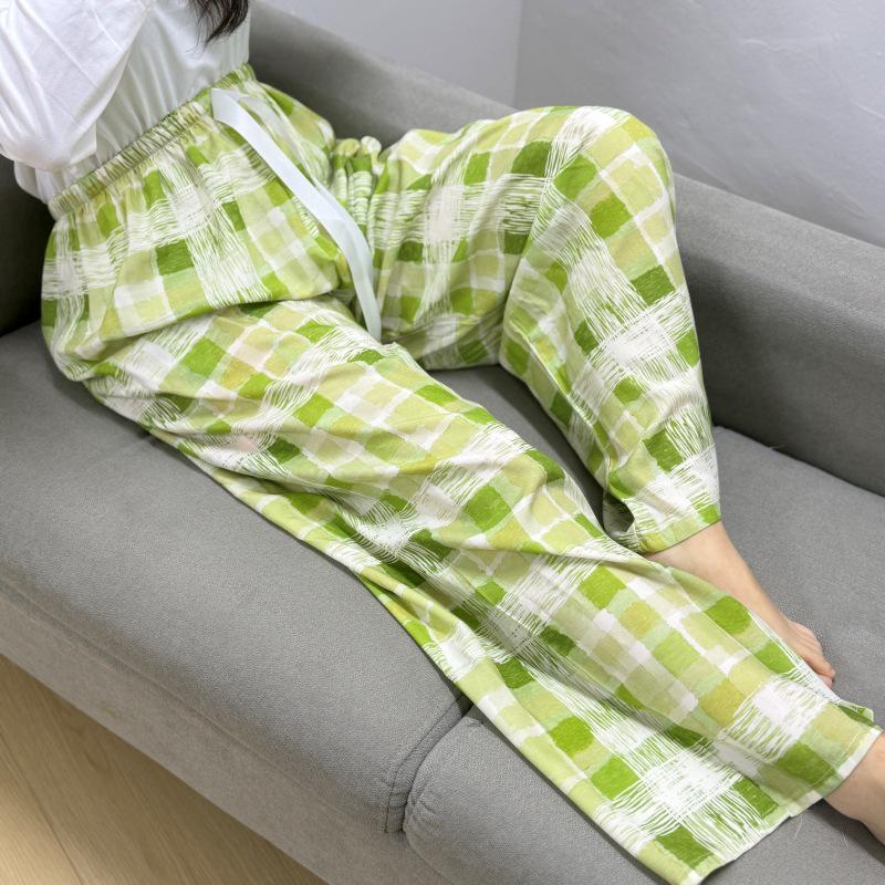 Damen-Blumen-Baumwoll-Seiden-Pyjama - Große Größen, Sommer, Leicht, Für draußen, Gerades Bein, Lockerer Schnitt