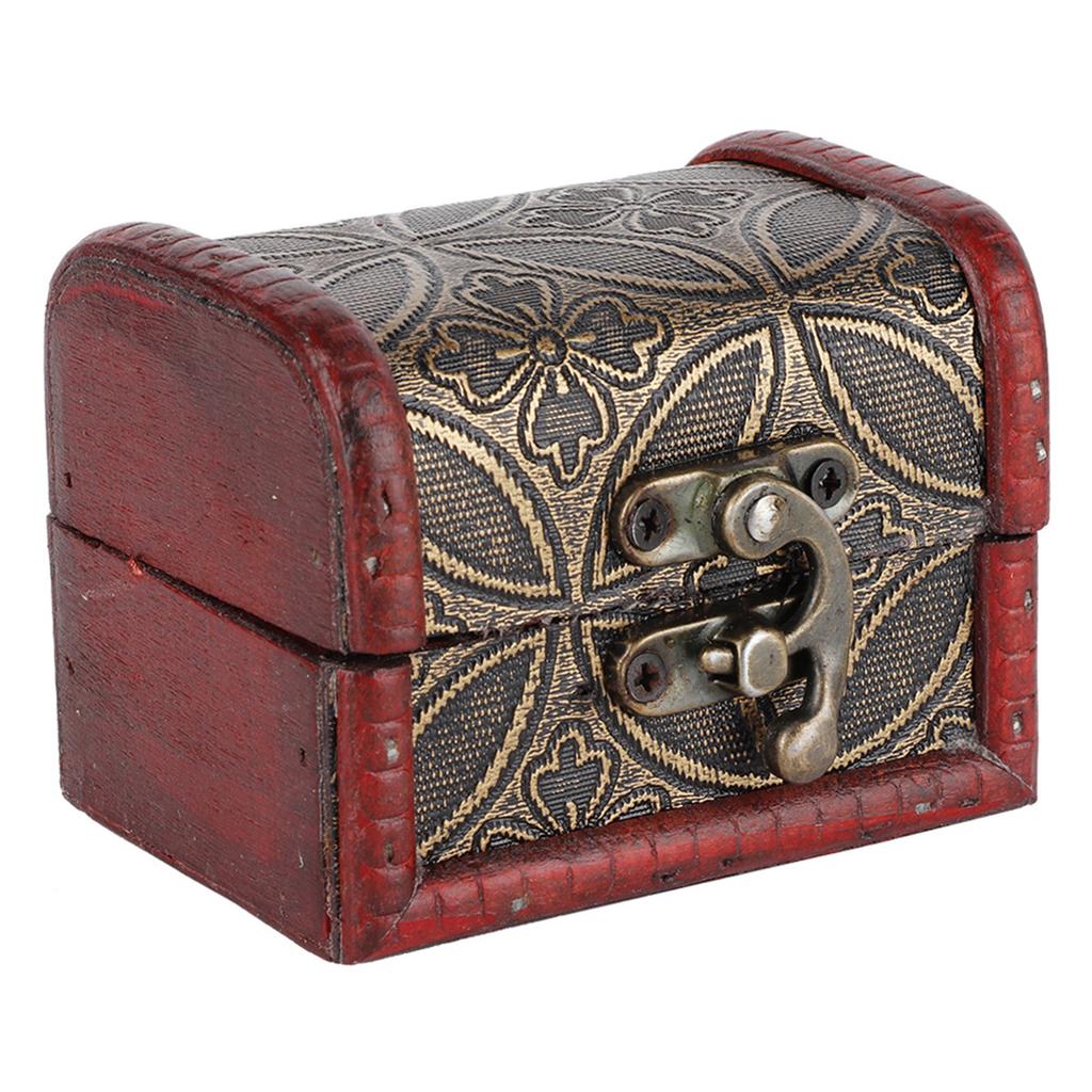 Vintage Small Treasure Chest Decorative Wooden Jewelry Lock Box Gift Case (Copper )