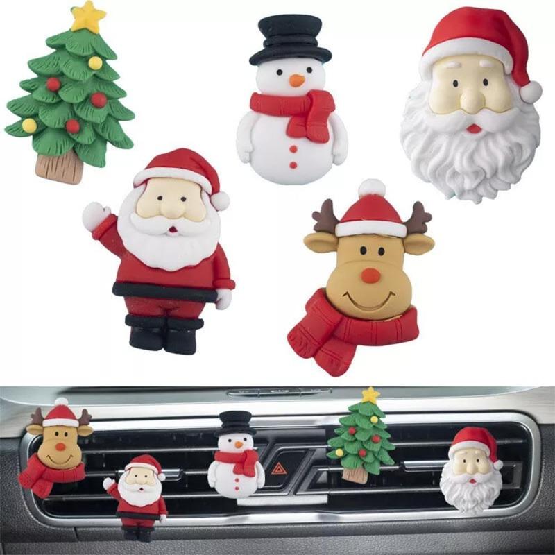 Christmas Santa Claus & Elk Car Air Vent Clip, 3D Resin Aromatherapy Fragrance Ornament, Auto Interior Decoration Accessories