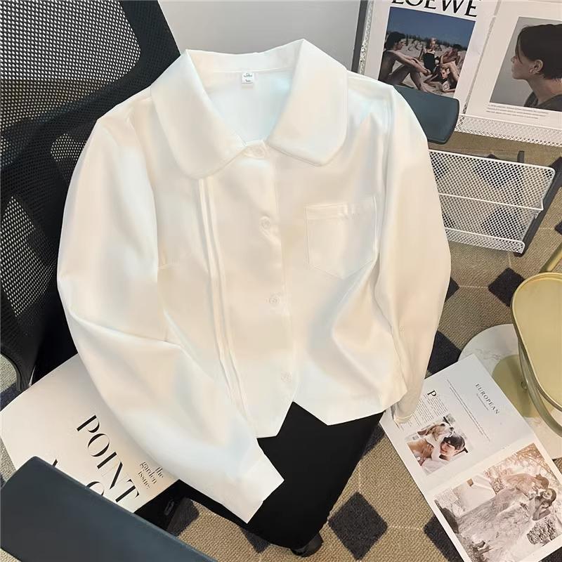 Early Autumn Women's Long-Sleeve White Japanese JK College Style Accordion Pleat Shirt