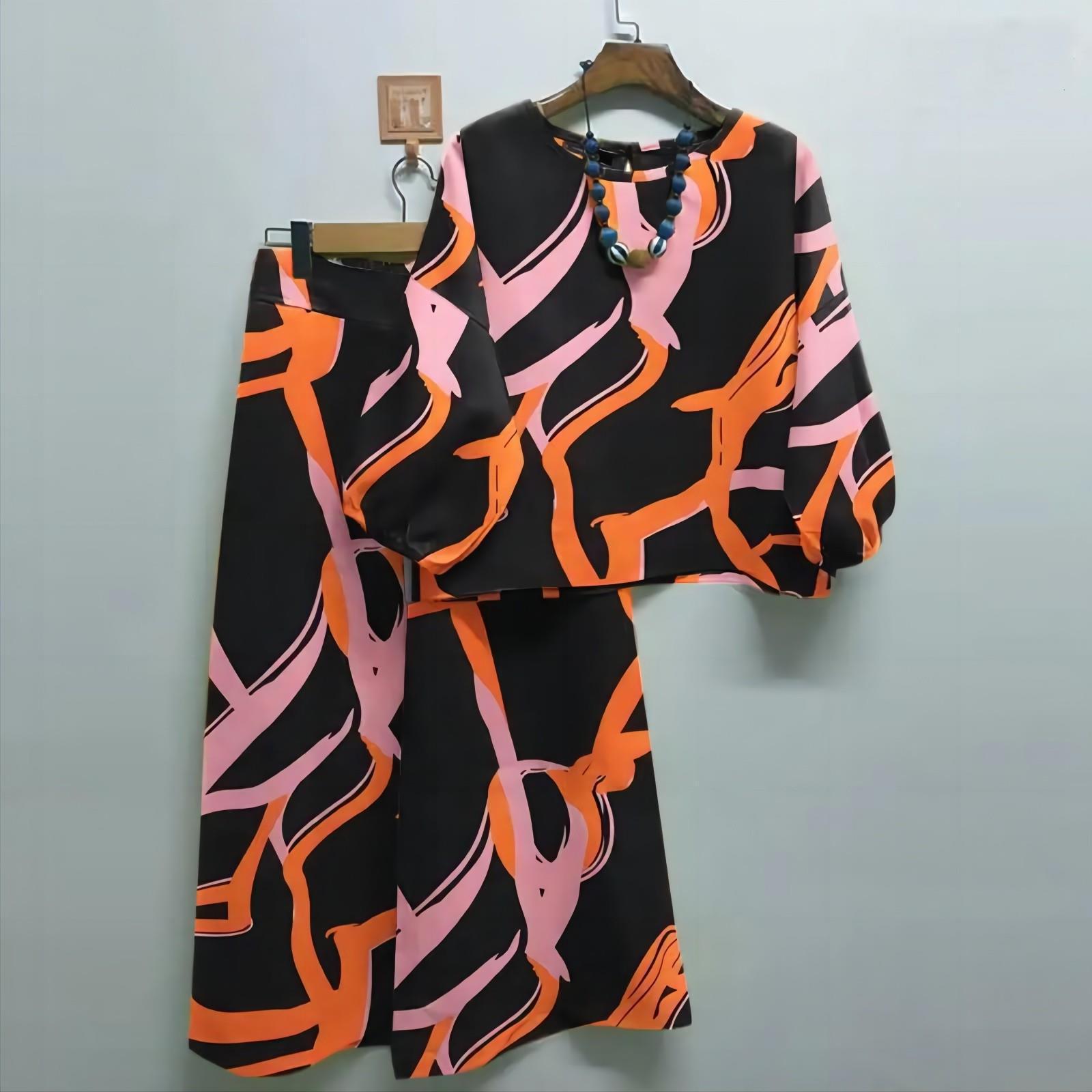 

GMXIA Летний женский повседневный комплект одежды: Верх в стиле бохо, брюки свободного покроя, комплект из 2 предметов XXXXL чёрный