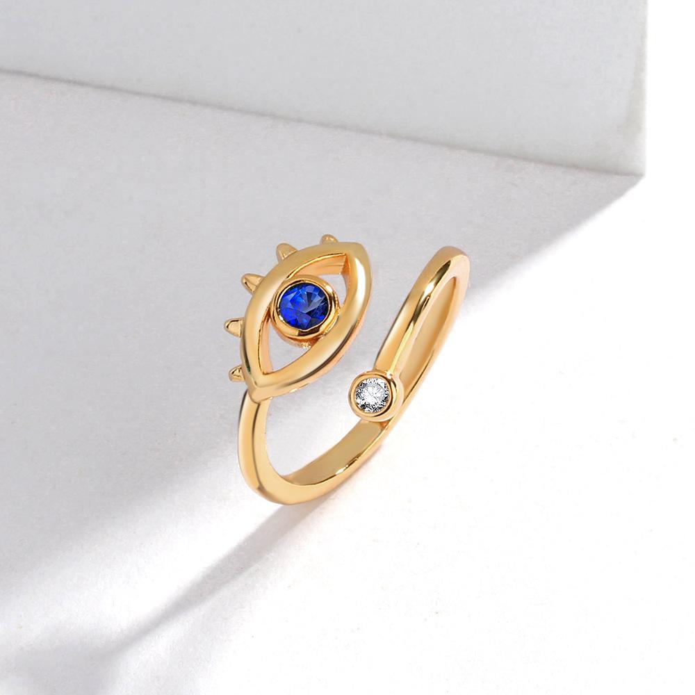 Cubic Zircon Turkey Evil Eye Ring 18k Gold Color Plated Adjustable Open Ring for Women Amulet Islamic Jewelry Gift